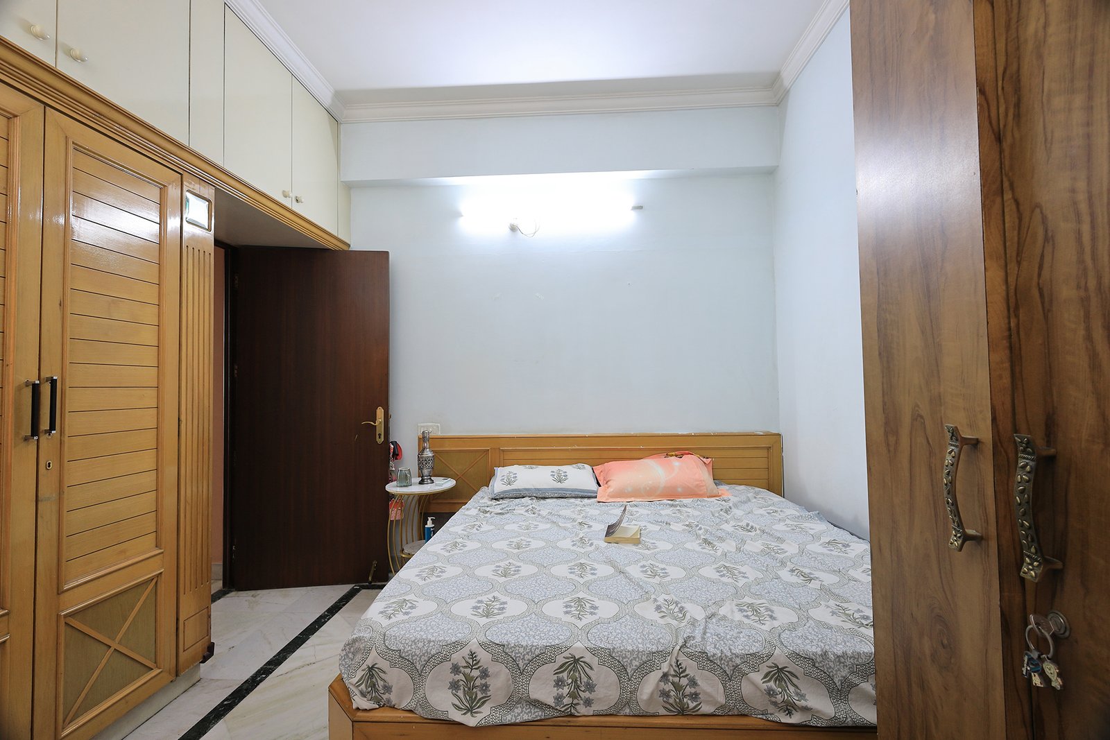 Bedroom 3 with the bed against the wardrobe wall