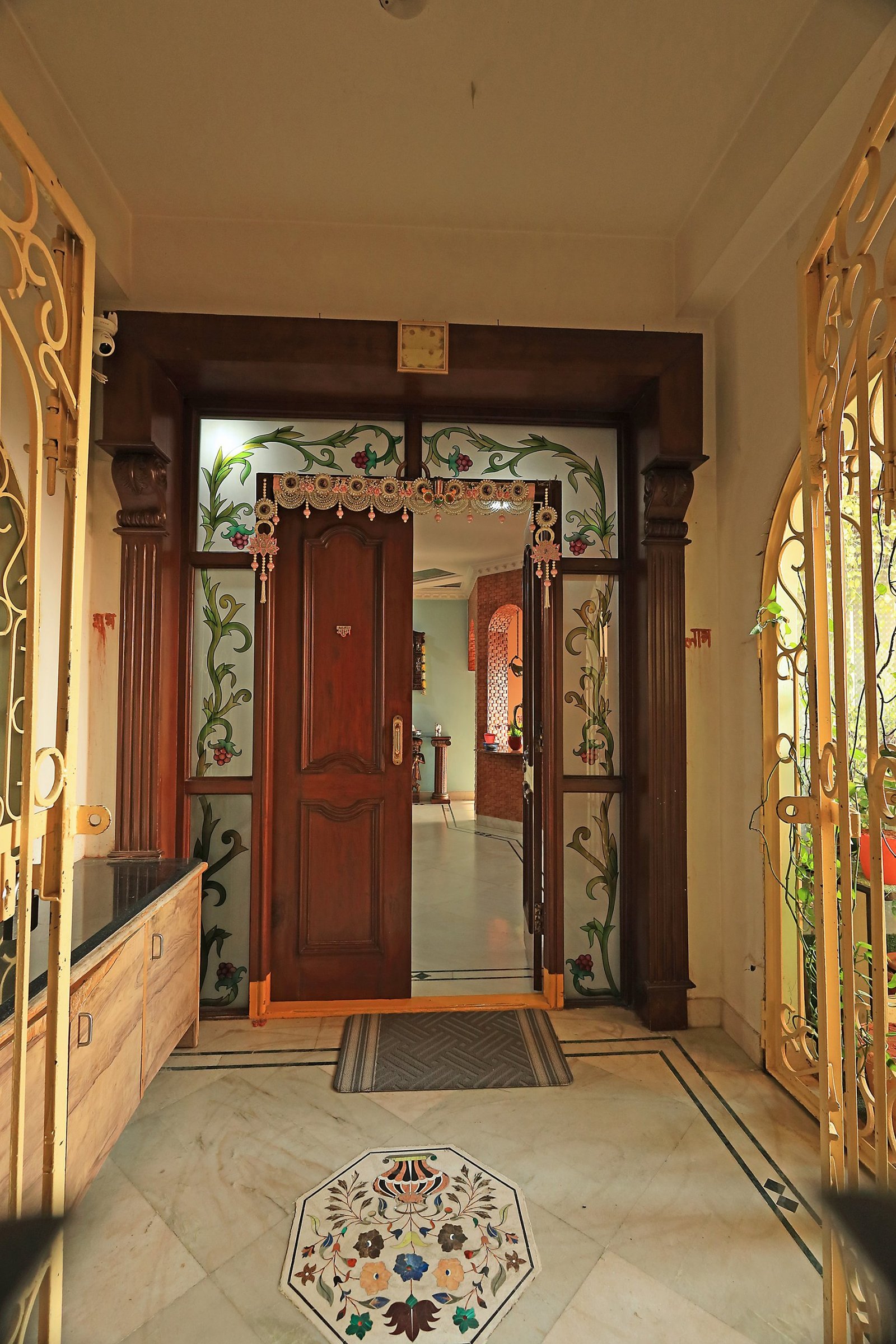 View through the open main door into the home